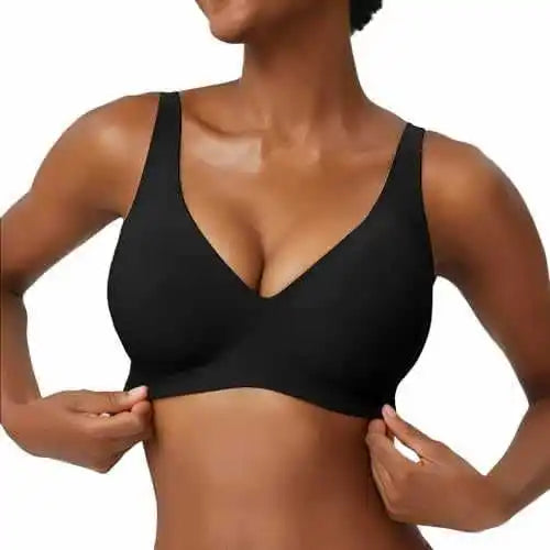 Women's Seamless Pink Leopard Print Bra Wire-Free Bra Full Cup Soft Thin Mold Support Jelly Beauty Breathable Deep V Push Up Bra