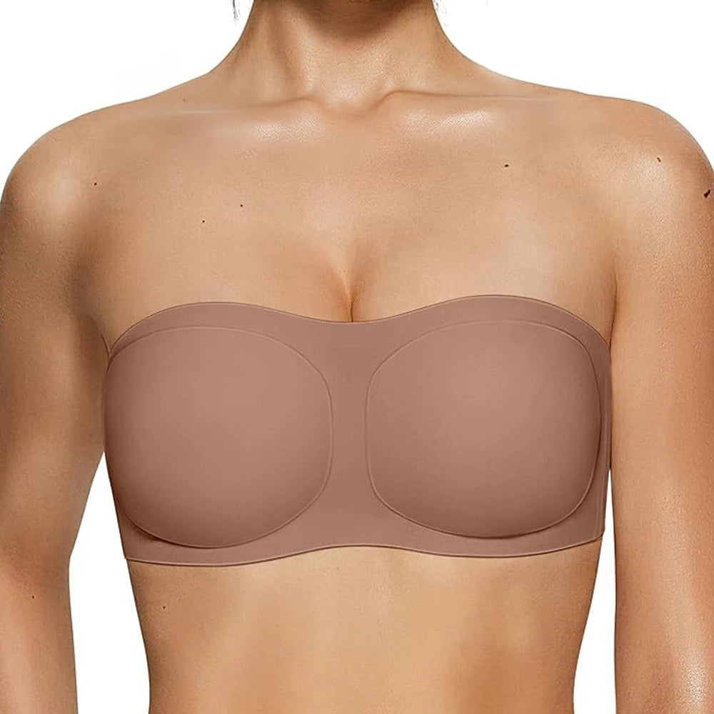 Women’s Strapless Jelly Push-Up Bandeau Bra – Wireless Non-Slip Seamless Bra