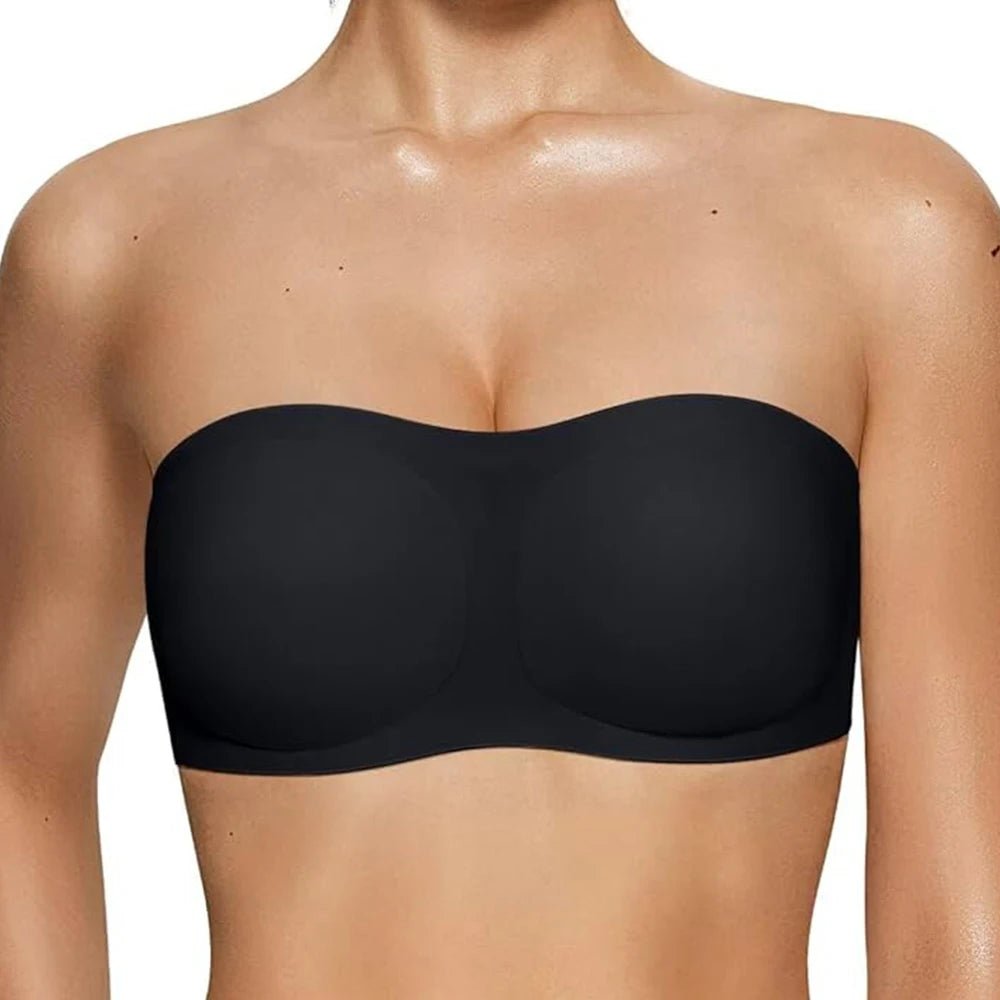 Women’s Strapless Jelly Push-Up Bandeau Bra – Wireless Non-Slip Seamless Bra