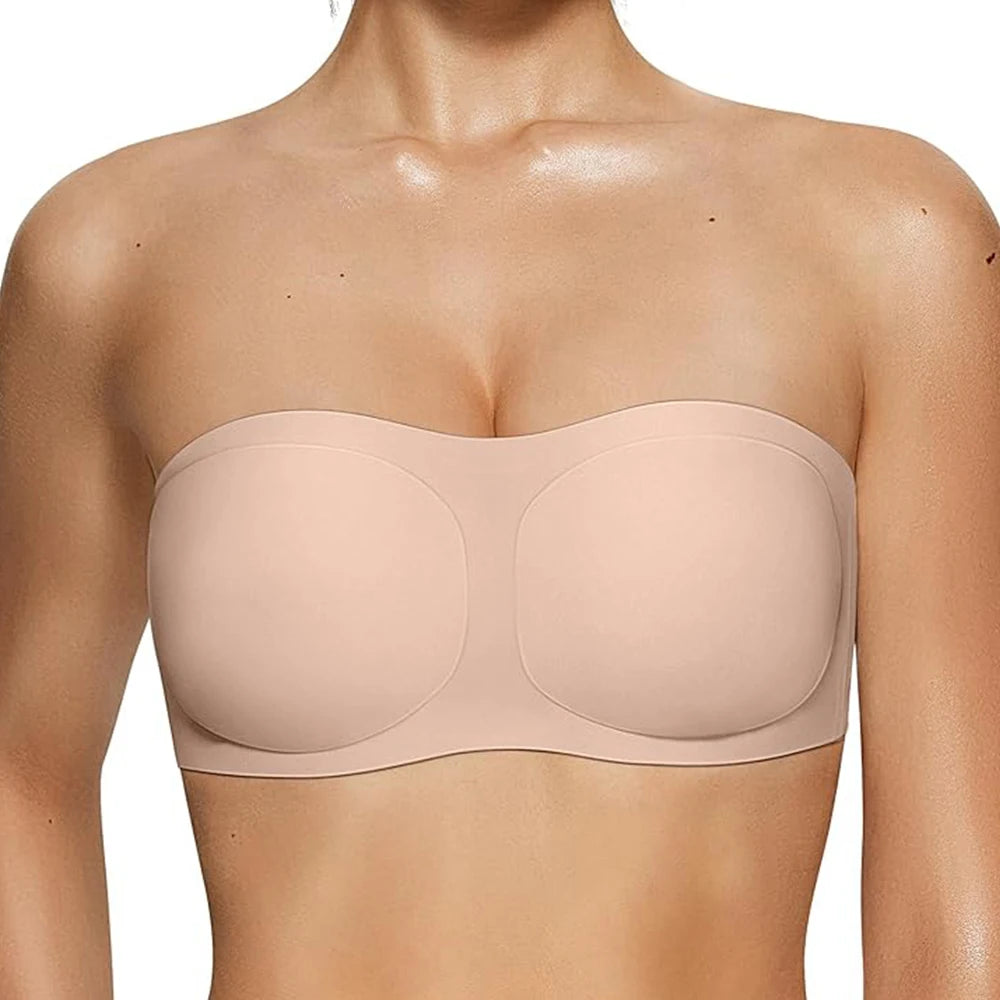 Women’s Strapless Jelly Push-Up Bandeau Bra – Wireless Non-Slip Seamless Bra