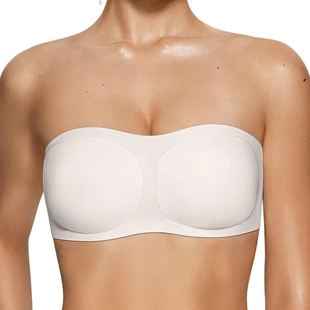 Women’s Strapless Jelly Push-Up Bandeau Bra – Wireless Non-Slip Seamless Bra