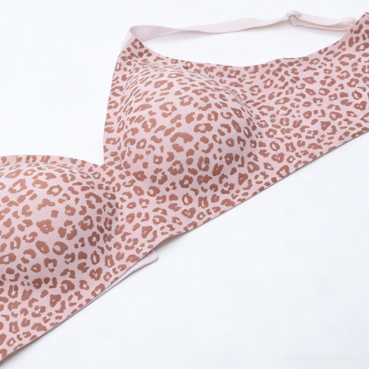 Women's Seamless Pink Leopard Print Bra Wire-Free Bra Full Cup Soft Thin Mold Support Jelly Beauty Breathable Deep V Push Up Bra