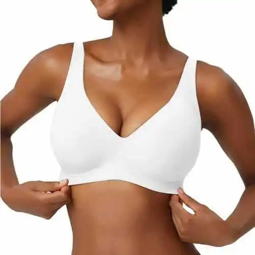 Women's Seamless Pink Leopard Print Bra Wire-Free Bra Full Cup Soft Thin Mold Support Jelly Beauty Breathable Deep V Push Up Bra